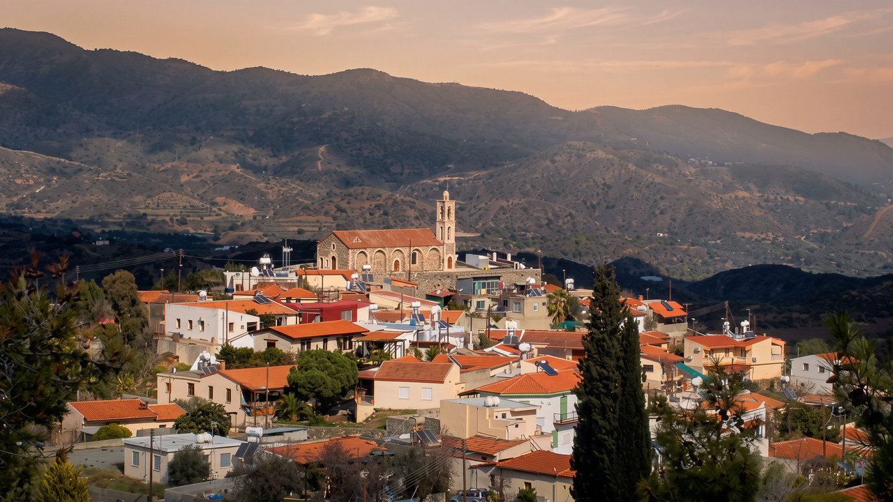 Kellaki village and its church, seen from the hillside.