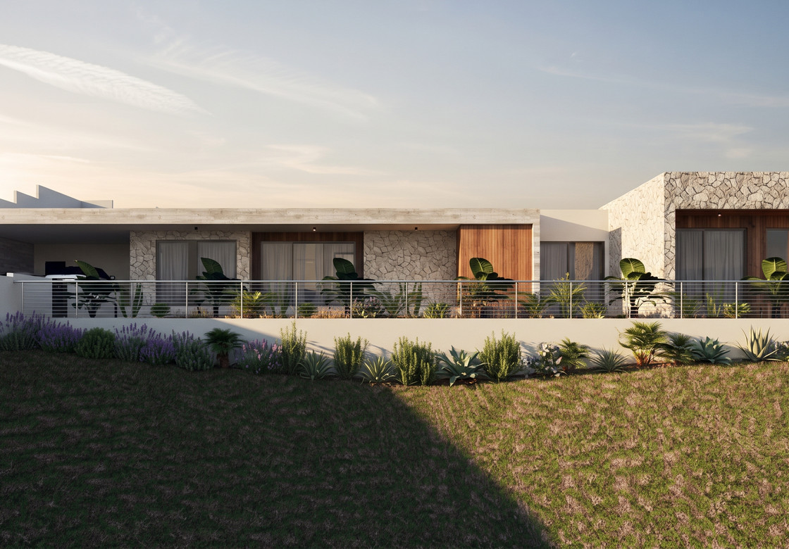 The garden front of a house at Kellaki Hills. Computer-generated image.